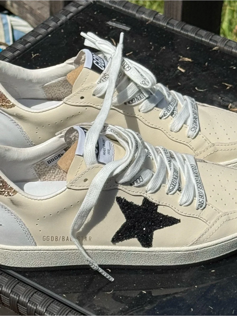 White Leather Low-Top Sneakers with Black Star Accent